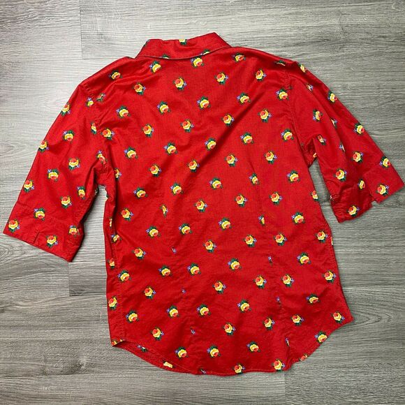 LAUREN RALPH LAUREN | sz S Women's Vintage Red Floral/Micro Dot Button Down Top - Picture 5 of 5
